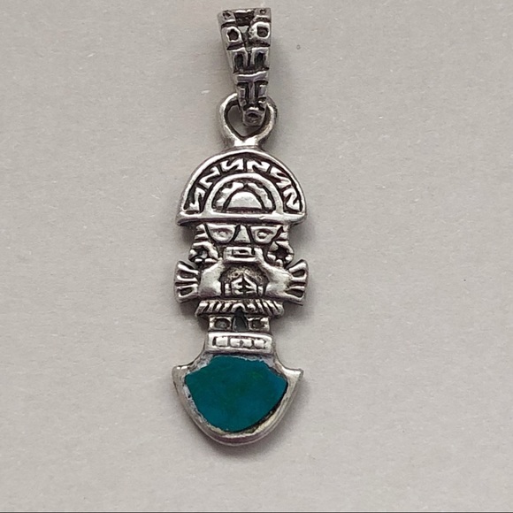 Vintage Inca Tumi Sterling Silver Chrysocolla  Inlay Pendant Charm - Picture 4 of 7